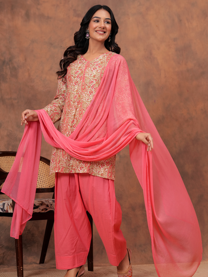 PEACH PAISELY PRINTED FARSI SET