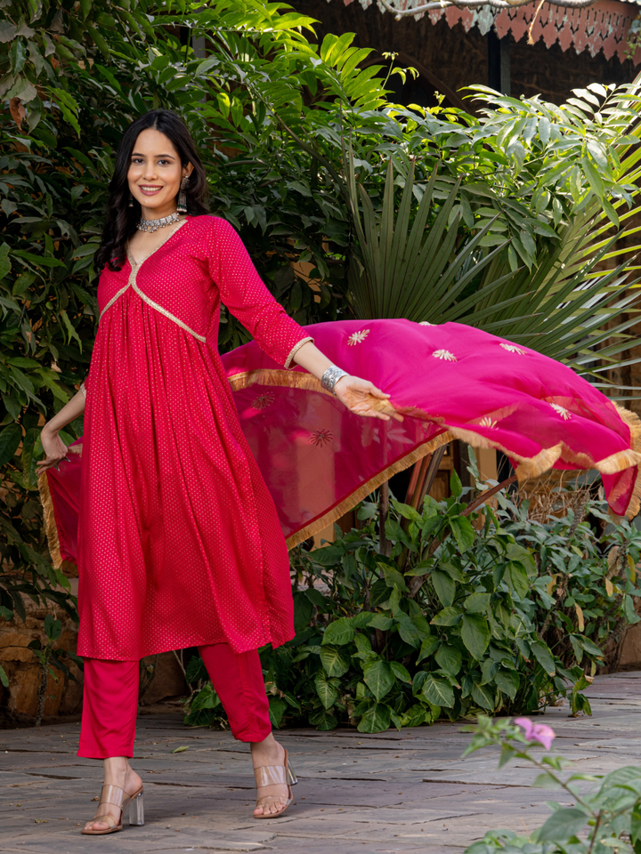 PINK POLKA DOT KURTA SET
