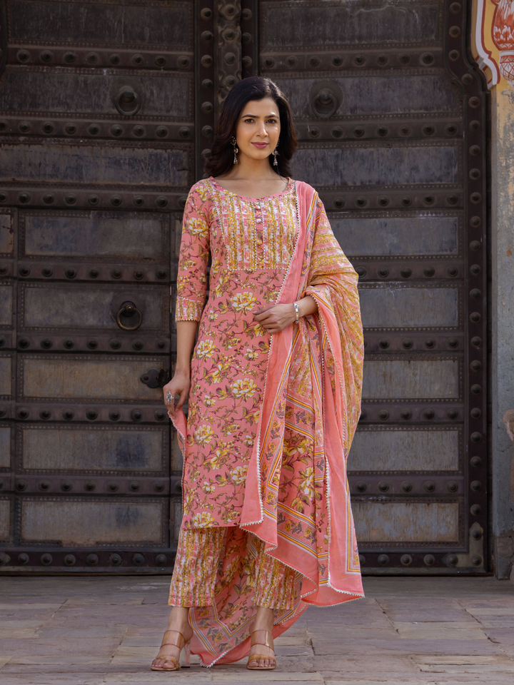 PEACH BLOSSOM COTTON KURTA SET