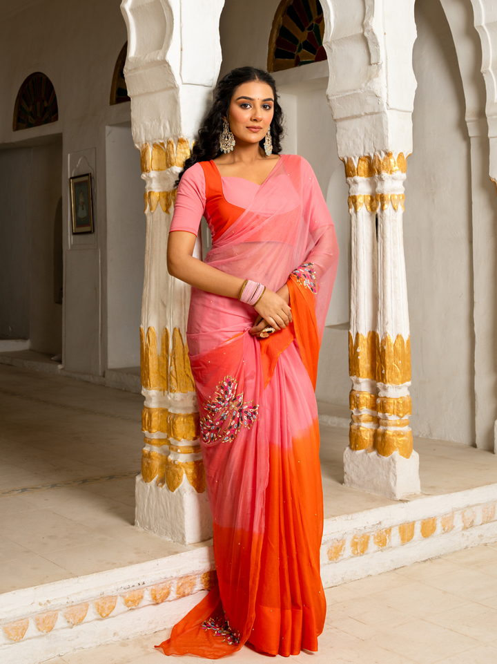 RANGRATAN BEADS WORK CHIFFON SAREE