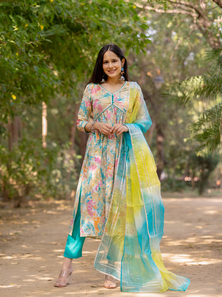 VIBRANT GOTTA-WORK FLARED KURTA SET
