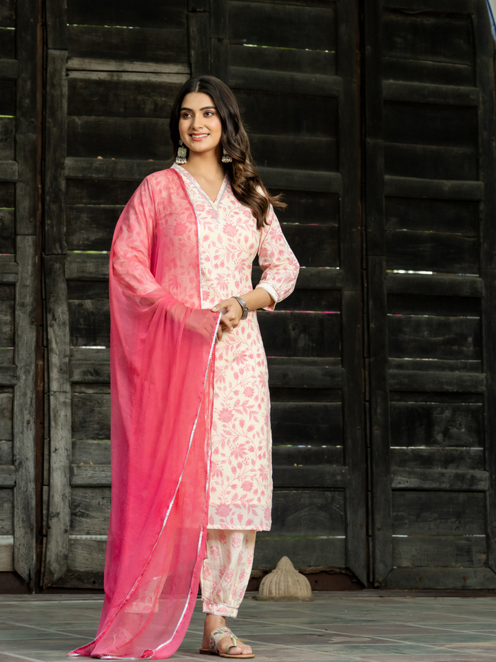 PINK CHIC FLORAL AFGHANI SET