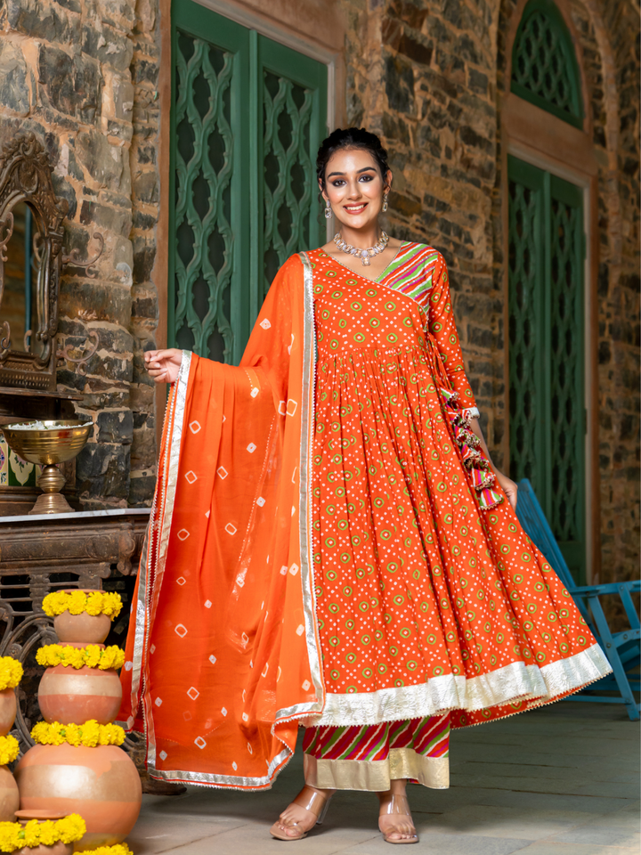 ORANGE RADIANCE BANDHANI ANARKALI SET