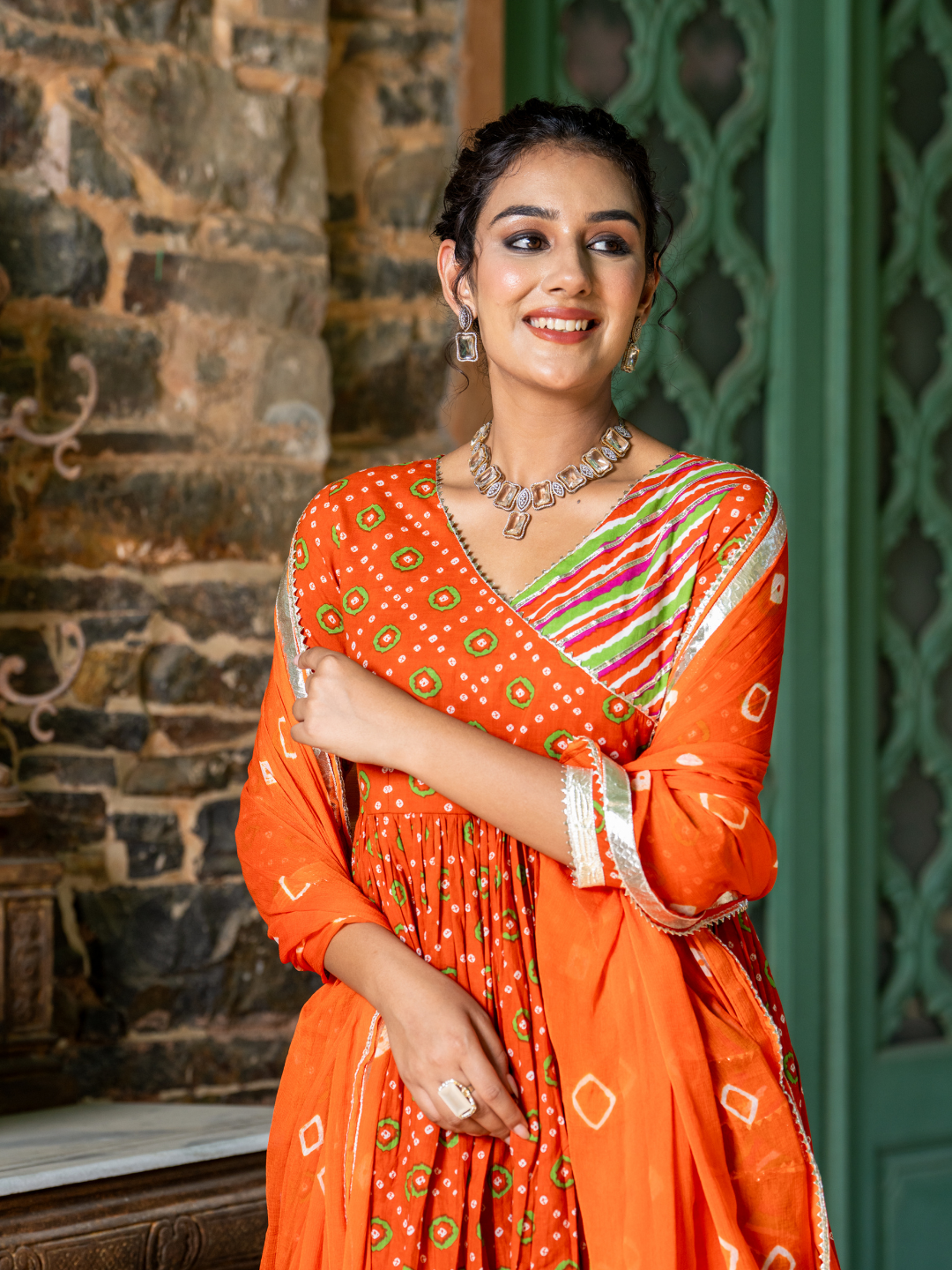 ORANGE RADIANCE BANDHANI ANARKALI SET