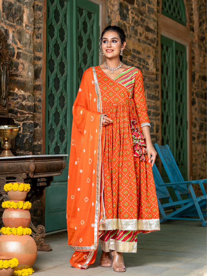 ORANGE RADIANCE BANDHANI ANARKALI SET