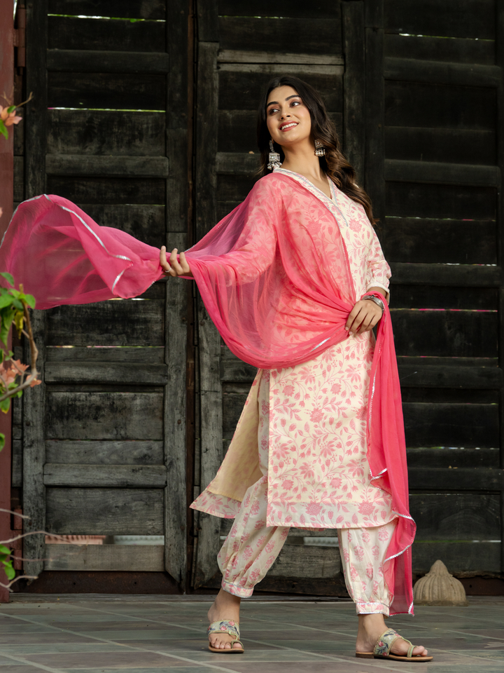 PINK CHIC FLORAL AFGHANI SET