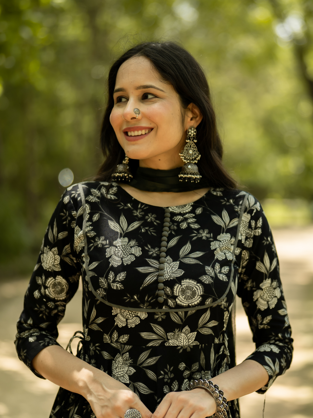 BLACK COTTON FLORAL SUIT SET