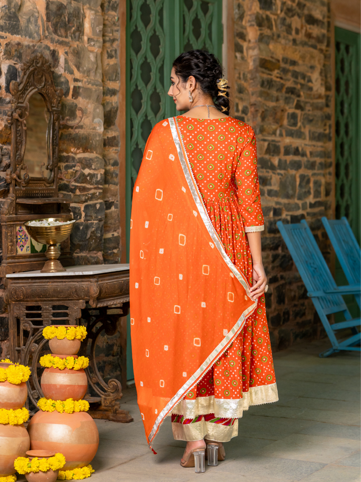 ORANGE RADIANCE BANDHANI ANARKALI SET