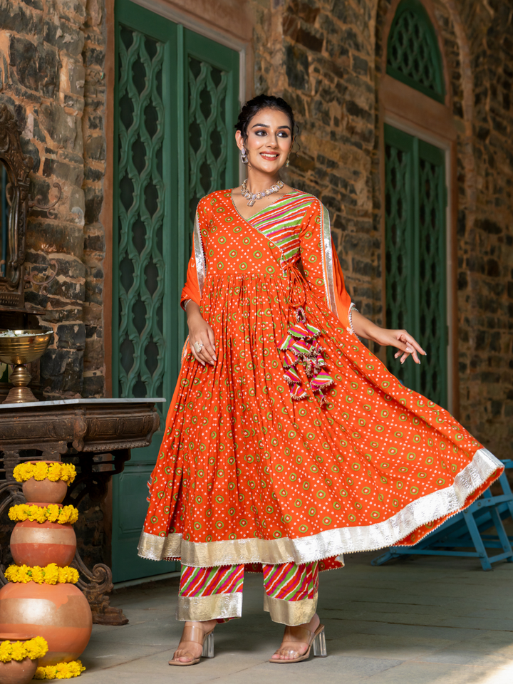 ORANGE RADIANCE BANDHANI ANARKALI SET