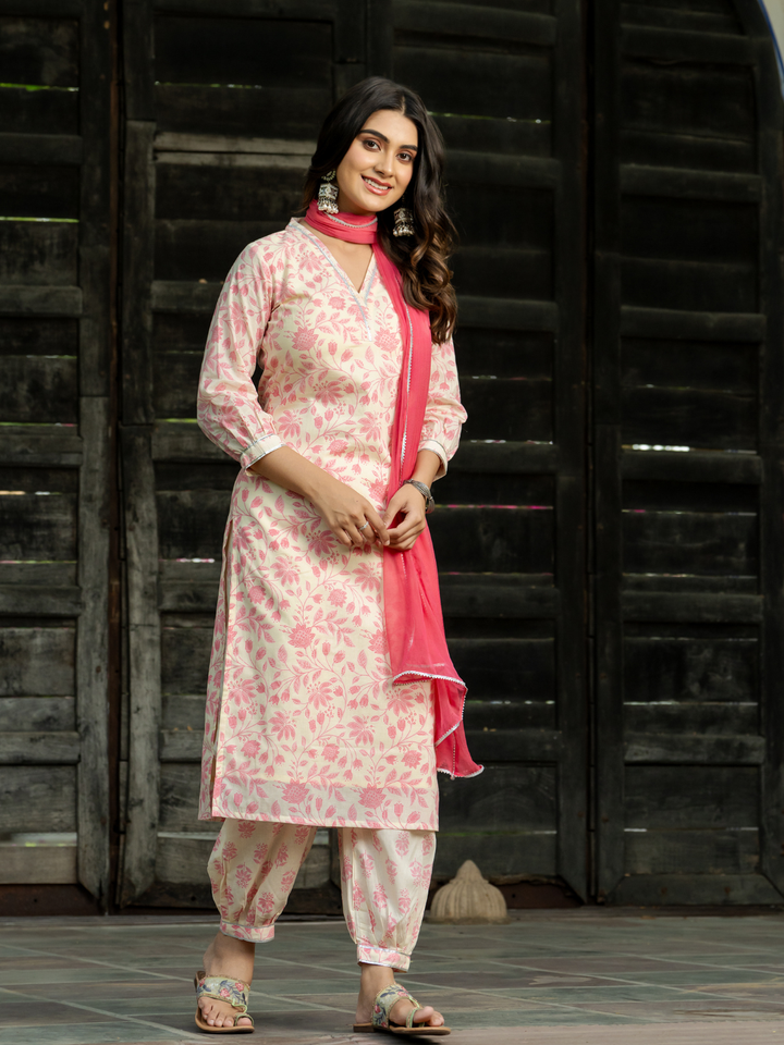 PINK CHIC FLORAL AFGHANI SET