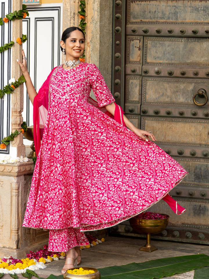 PINK BLOOM ANARKALI SUIT SET