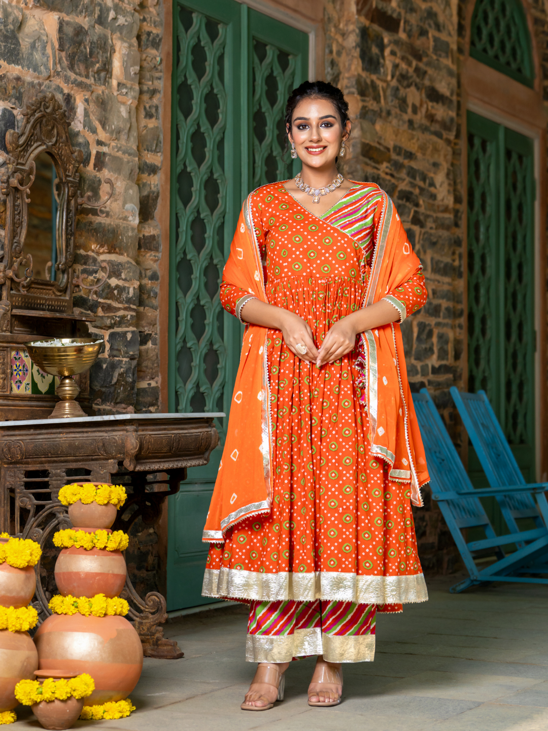 ORANGE RADIANCE BANDHANI ANARKALI SET