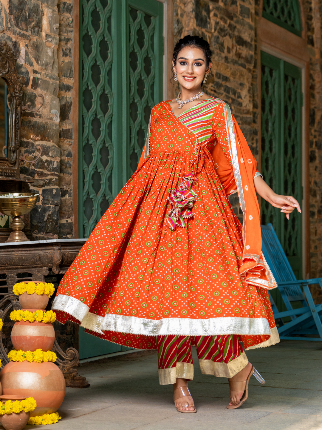 ORANGE RADIANCE BANDHANI ANARKALI SET