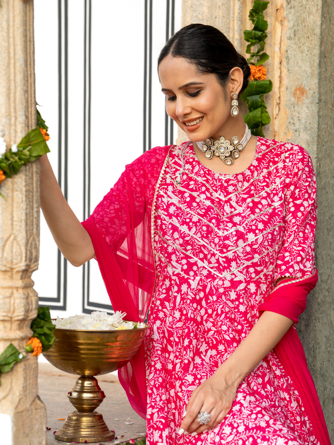 PINK BLOOM ANARKALI SUIT SET