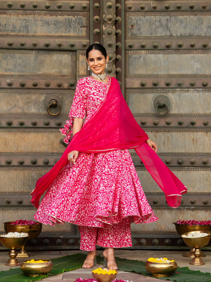 PINK BLOOM ANARKALI SUIT SET