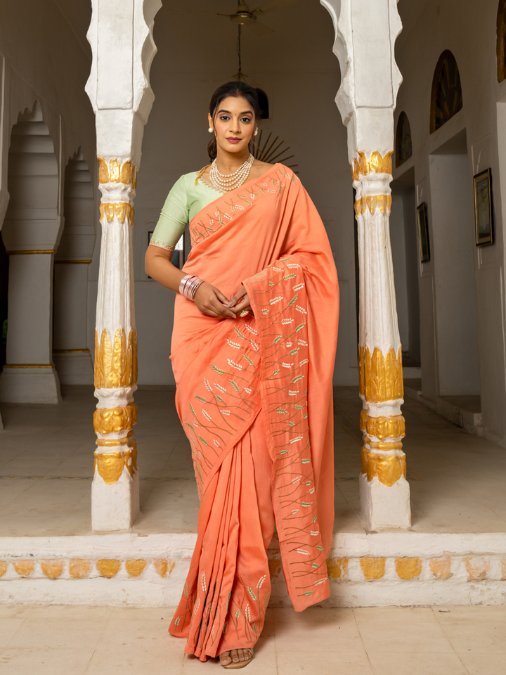 MAHIRA CHANDERI EMBROIDERY SAREE