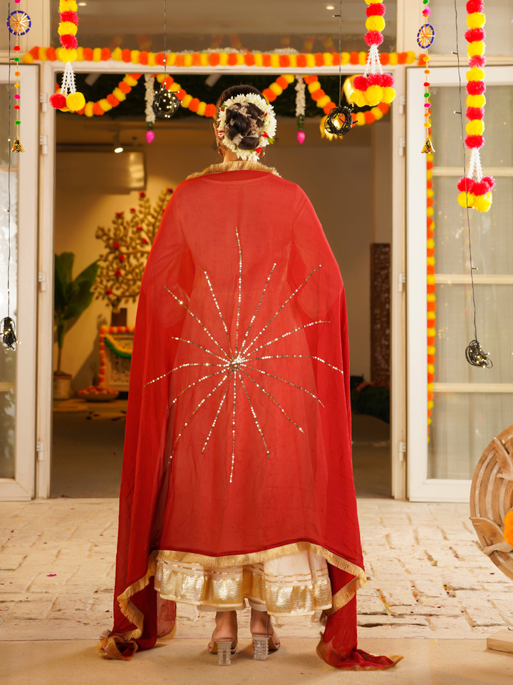 GLOWRA CREAM CHANDERI ANARKALI SET