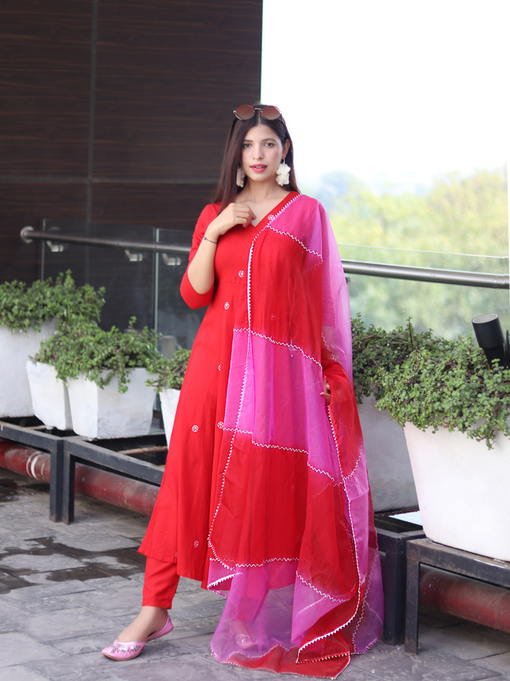 RED EMBROIDERED HANDWORKED SUIT SET