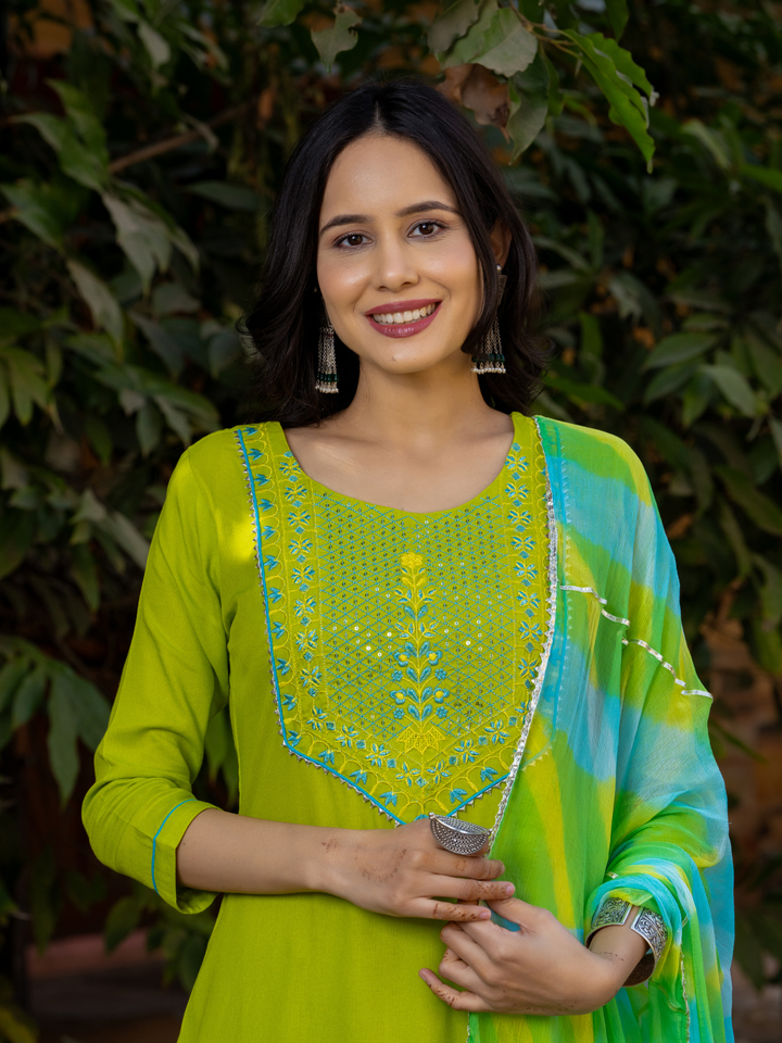 LIME EMBROIDERY CHARM KURTA SET