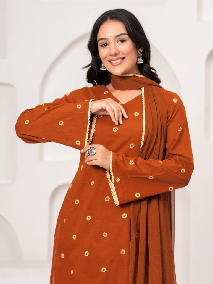 TAWNY BROWN LACE FARSI SET