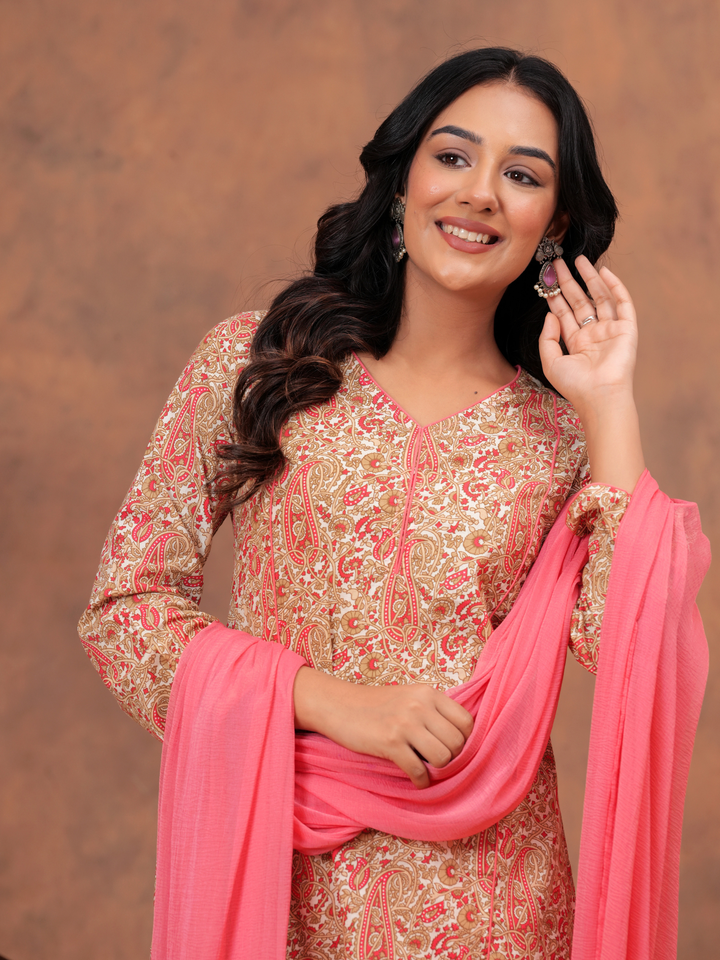 PEACH PAISELY PRINTED FARSI SET