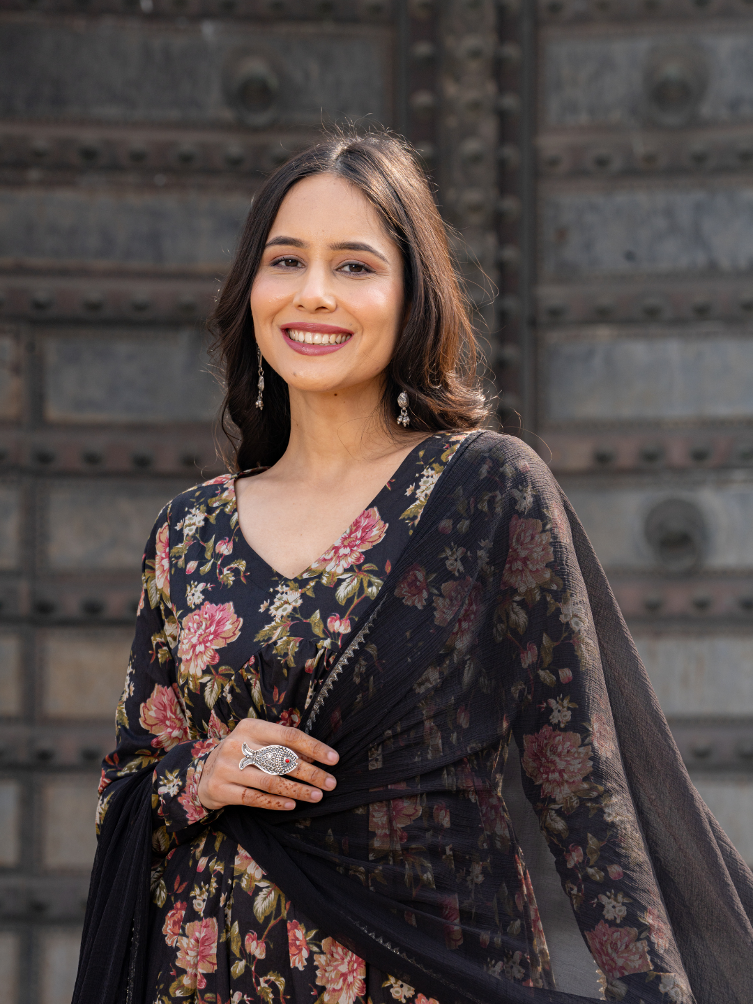 BLACK FLORAL KURTA SET