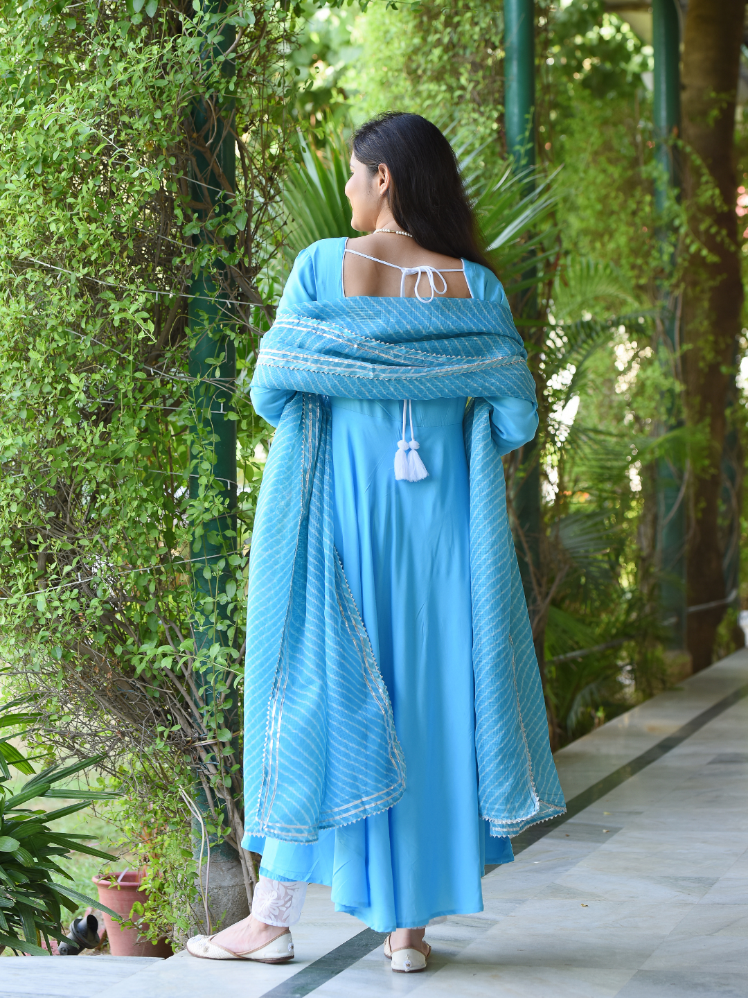 AQUA BLUE KOTA DORIYA ANGRAKHA SET