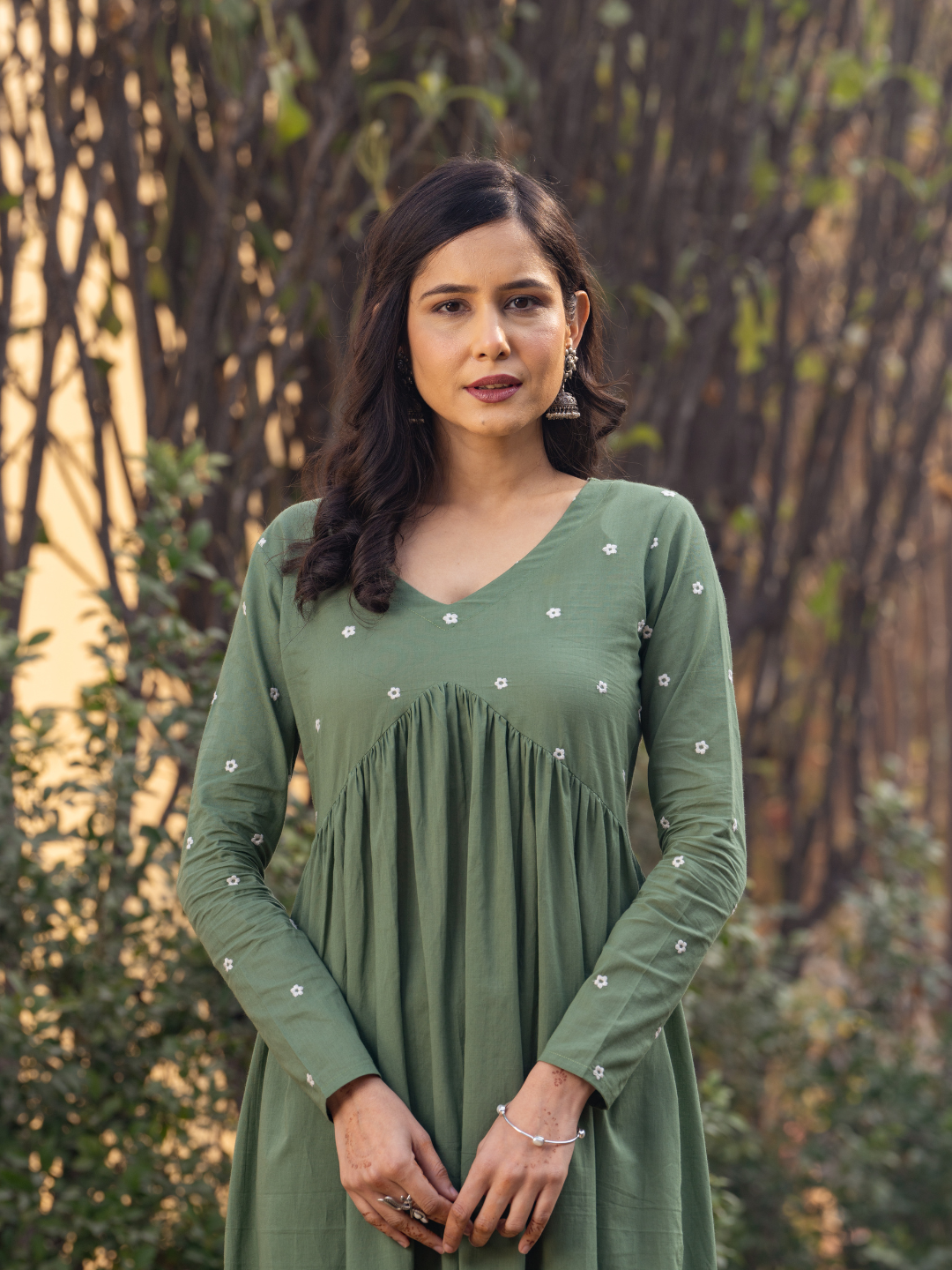 OLIVE EMBROIDERY KURTA SET