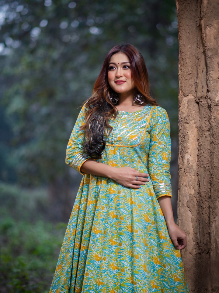 GREEN FLORAL GOTTA LACE SUIT SET