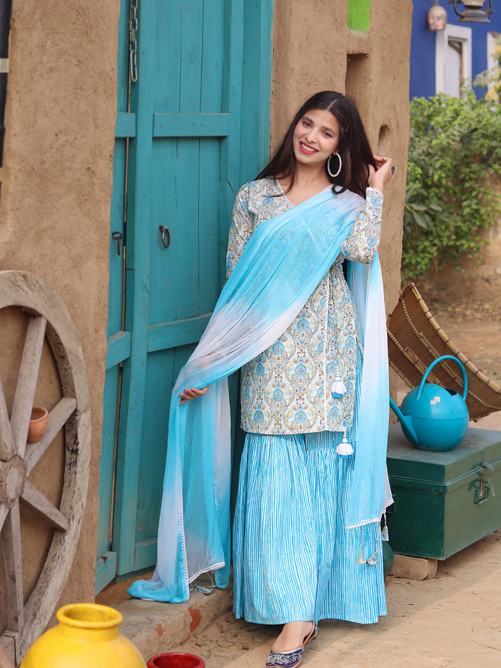 POWDER BLUE ANGRAKHA-SHARARA SET