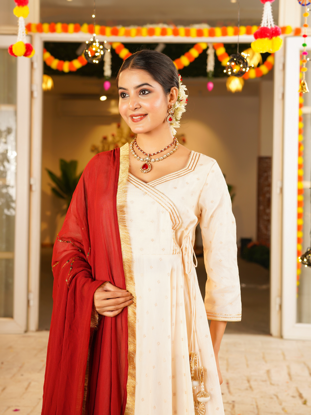 GLOWRA CREAM CHANDERI ANARKALI SET