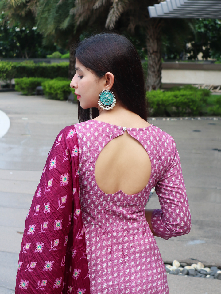 PINK COTTON HEAVILY PRINTED SUIT SET