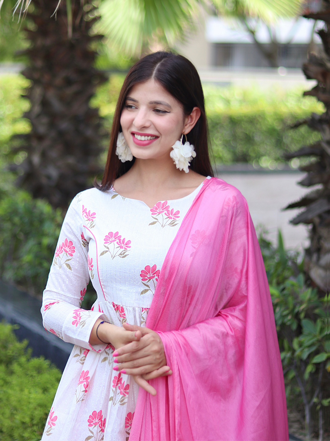 WHITE LUREX FLORAL SUIT SET
