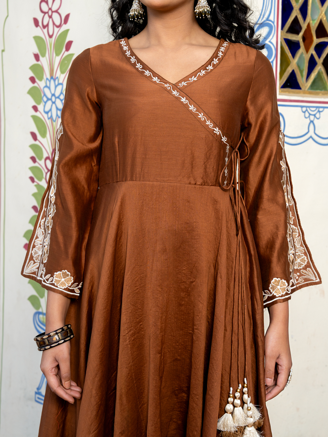 LUXE BROWN CHANDERI EMBROIDERY SUIT SET