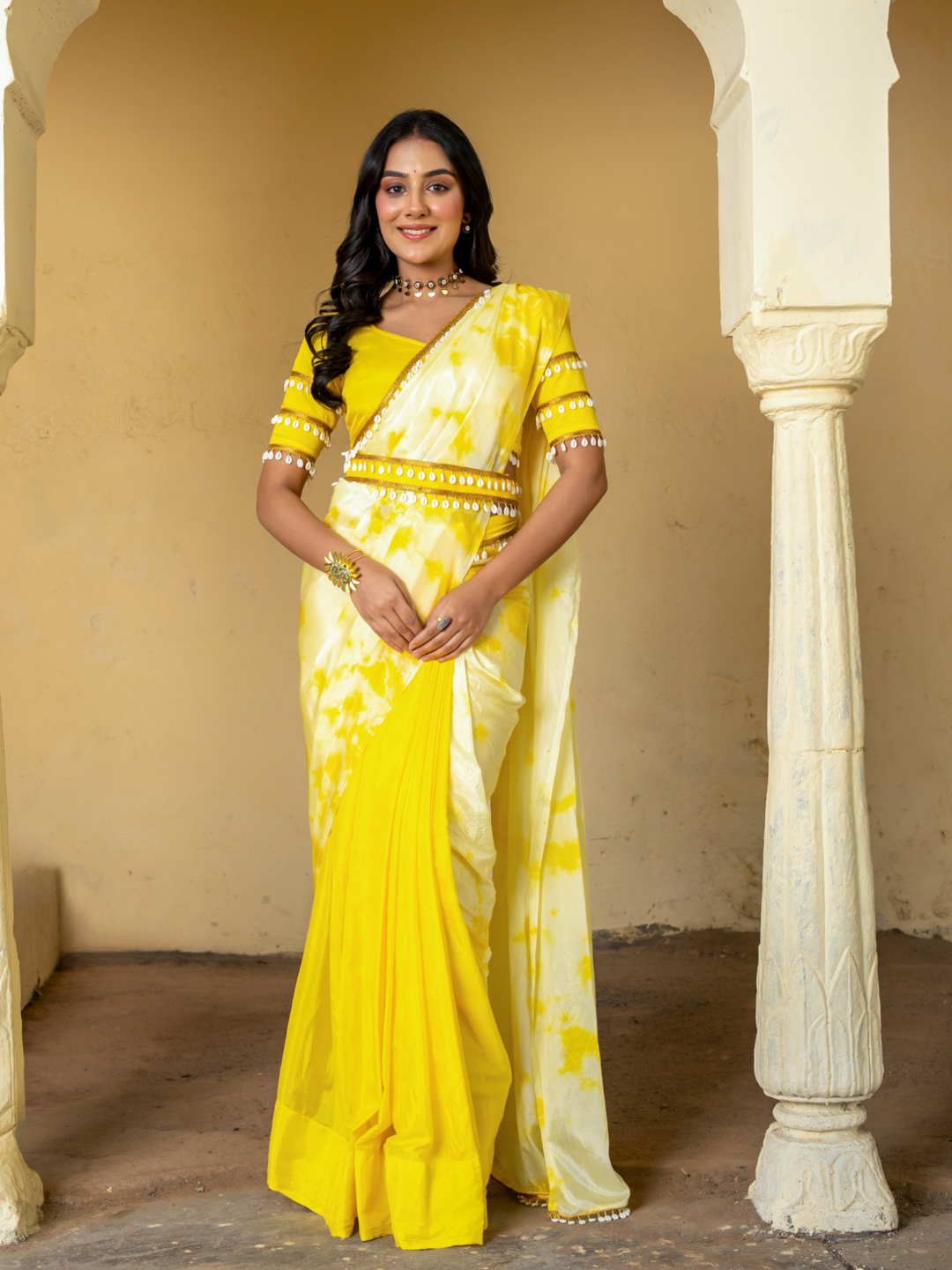 SUNFLOWER TIE-DYE PRE-DRAPED SAREE