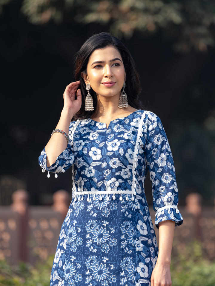 INDIGO LACE CHIC KURTA SET