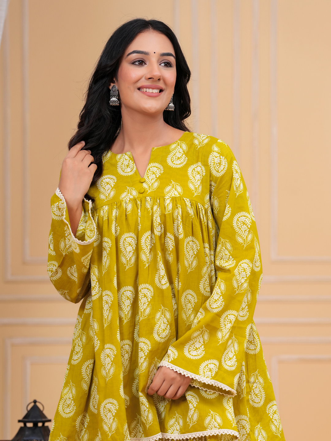 GREEN PRINTED ANARKALI FARSI SET