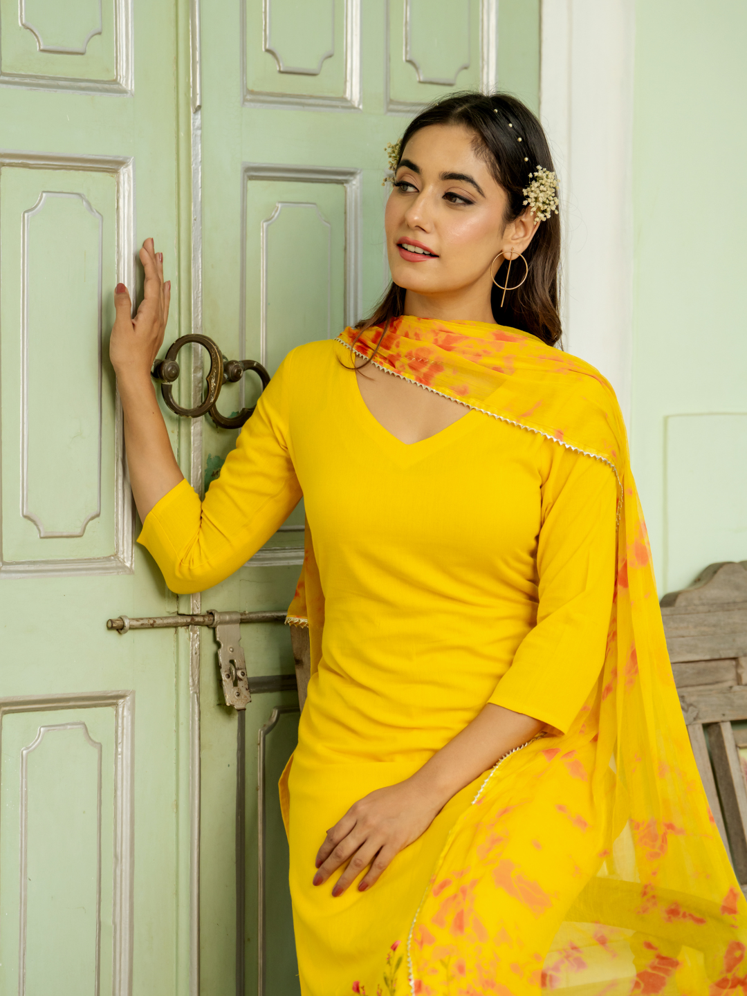 BRIGHT MUSTARD EMBROIDERY PALAZZO SET