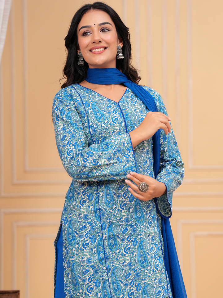 BLUE PAISELY PRINTED FARSI SET