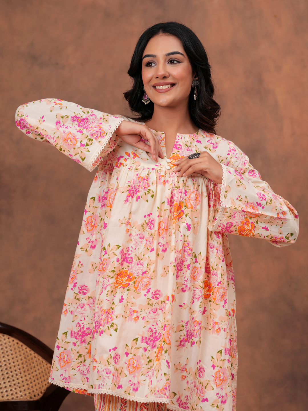 PEACH FLORAL ANARKALI FARSI SET