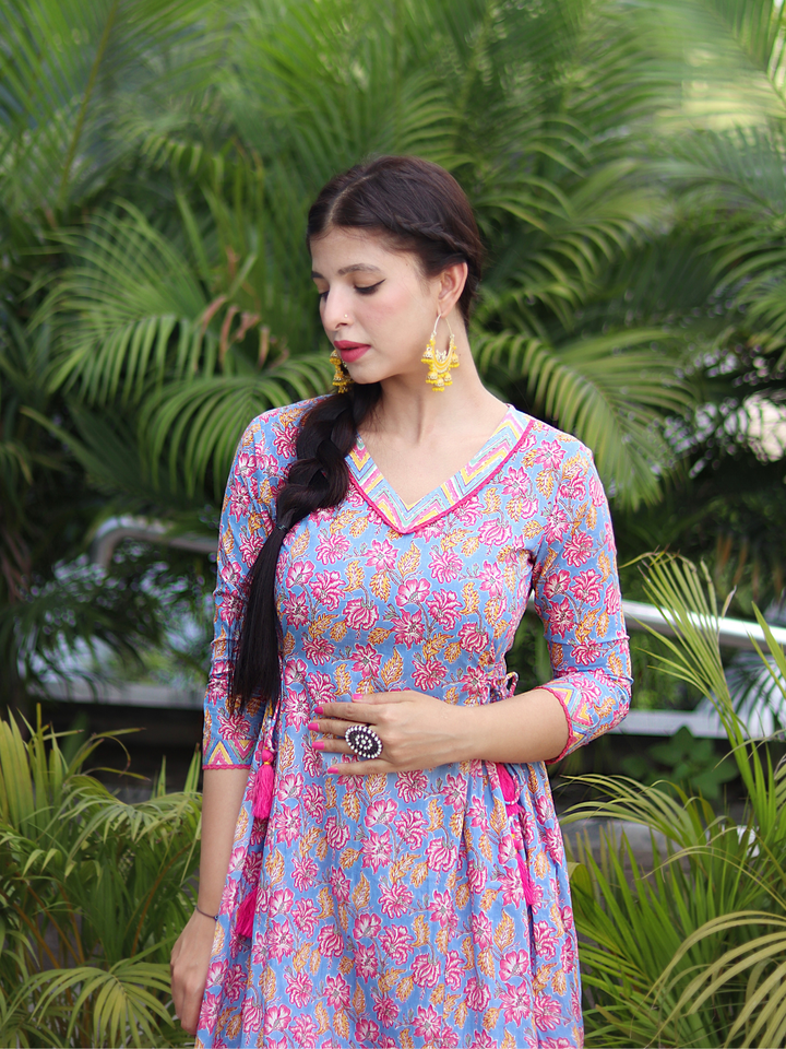 PINK COTTON ANARKALI SUIT SET