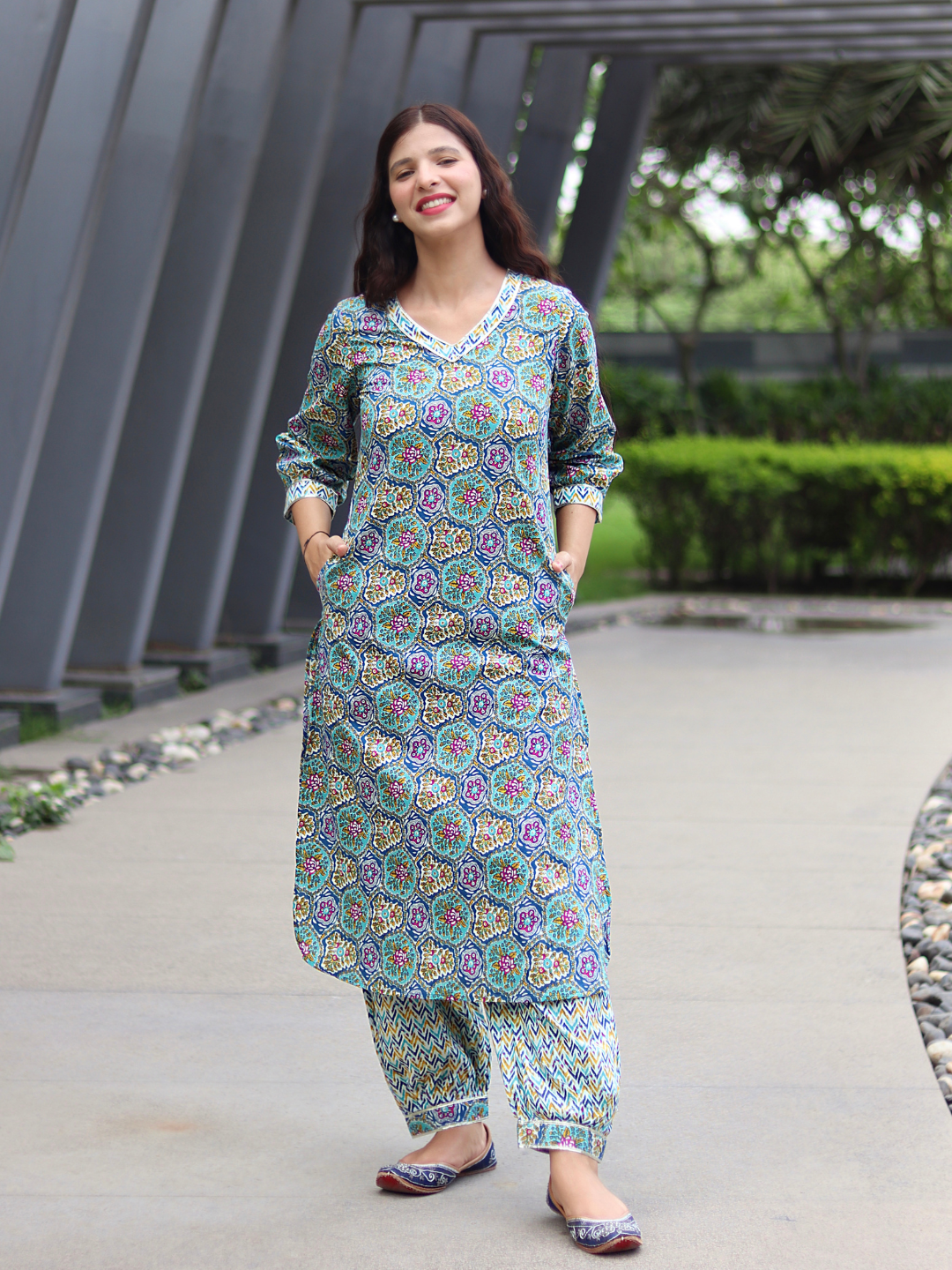 BLUE COTTON KURTA SET