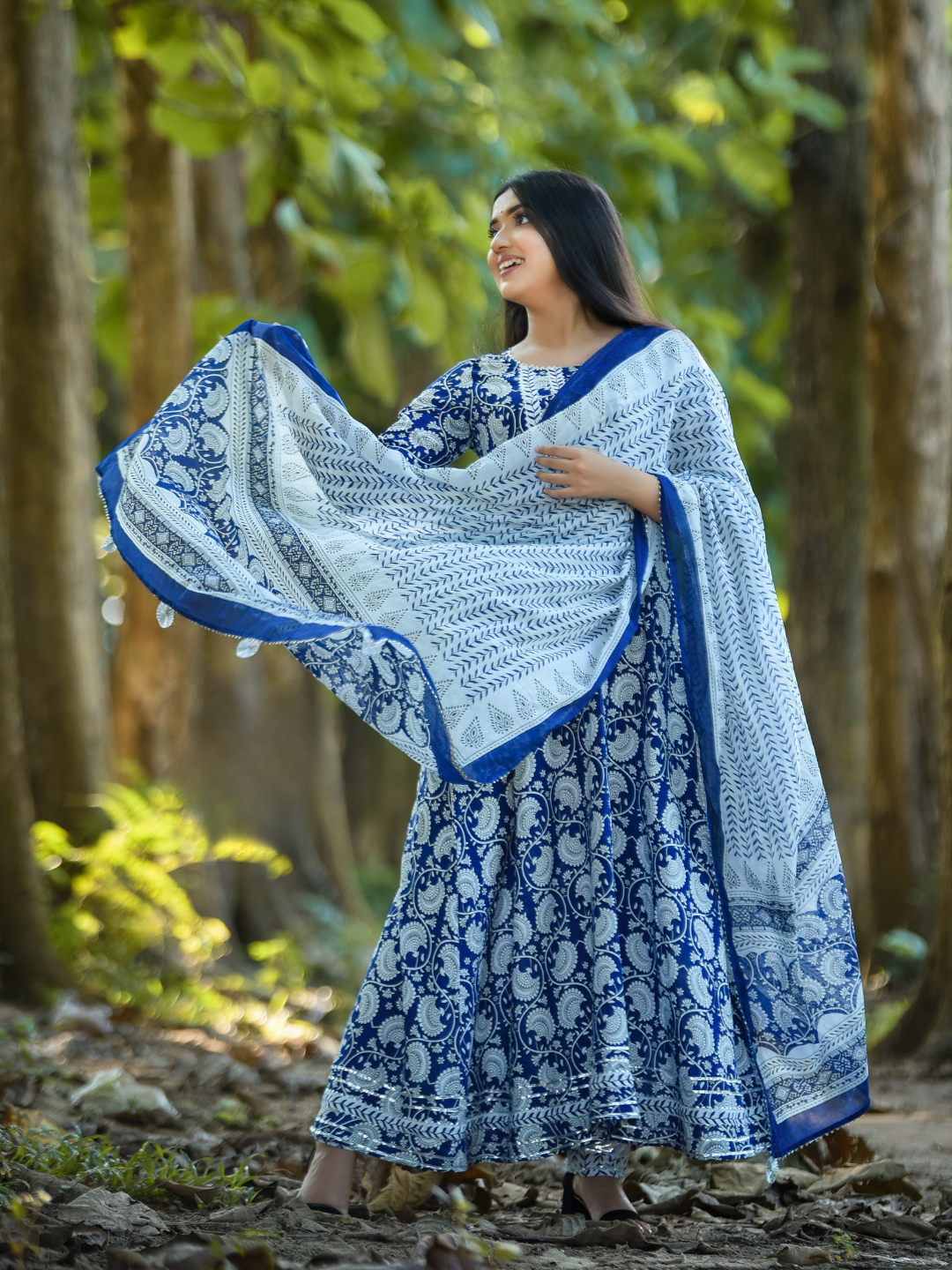 INDIGO KALAMKARI PRINTED SUIT SET