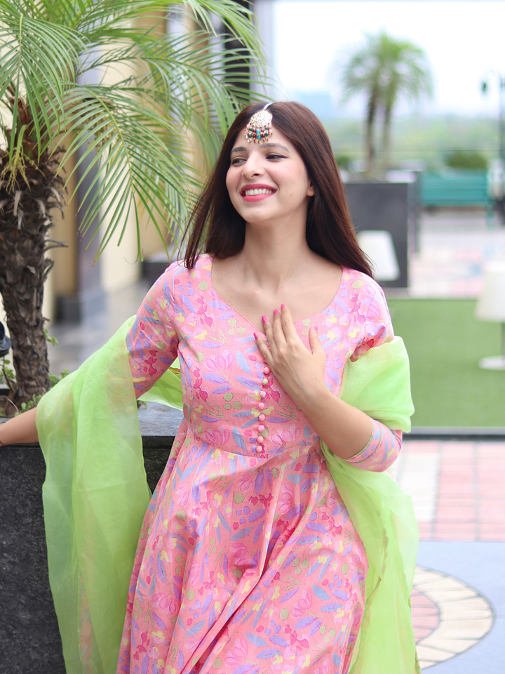 PINK COTTON FLORAL SUIT SET