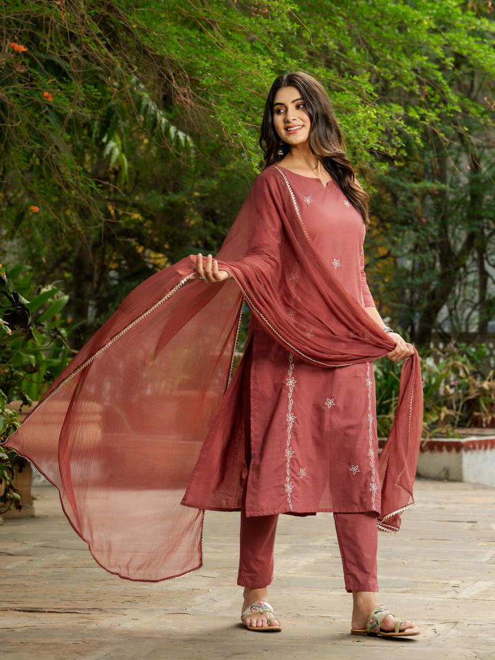 RADIANT RUST ZARI KURTA SET