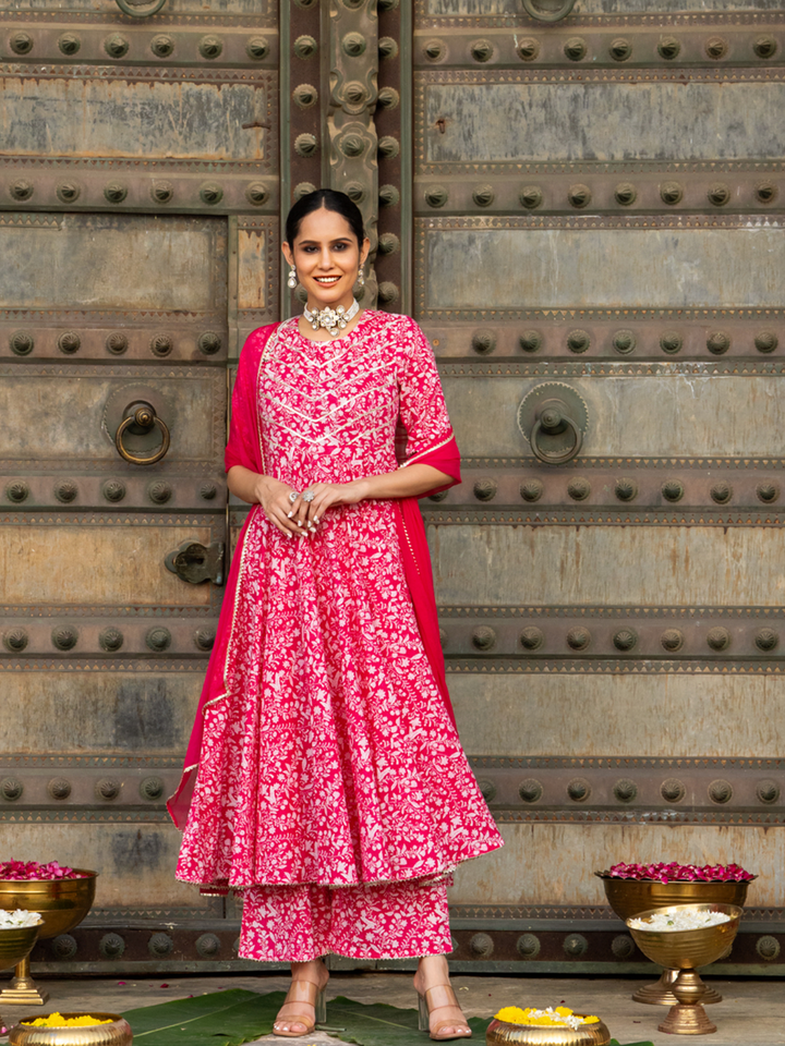 PINK BLOOM ANARKALI SUIT SET