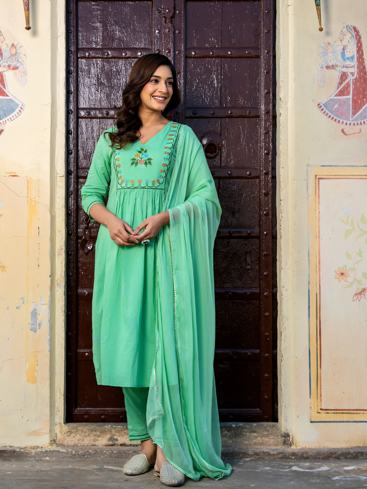 EMERA COTTON EMBROIDERED KURTA SET