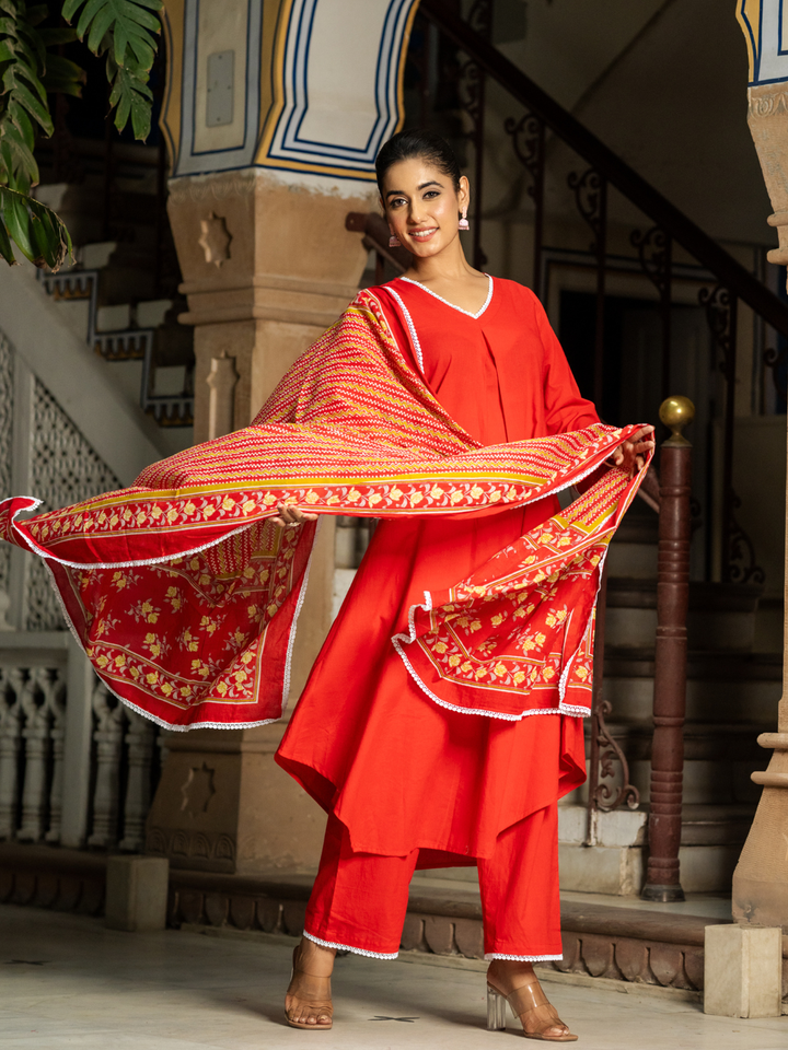 RADIANT RED RELAXED KURTA SET