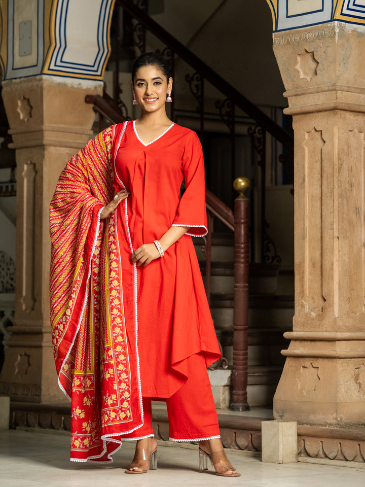 RADIANT RED RELAXED KURTA SET