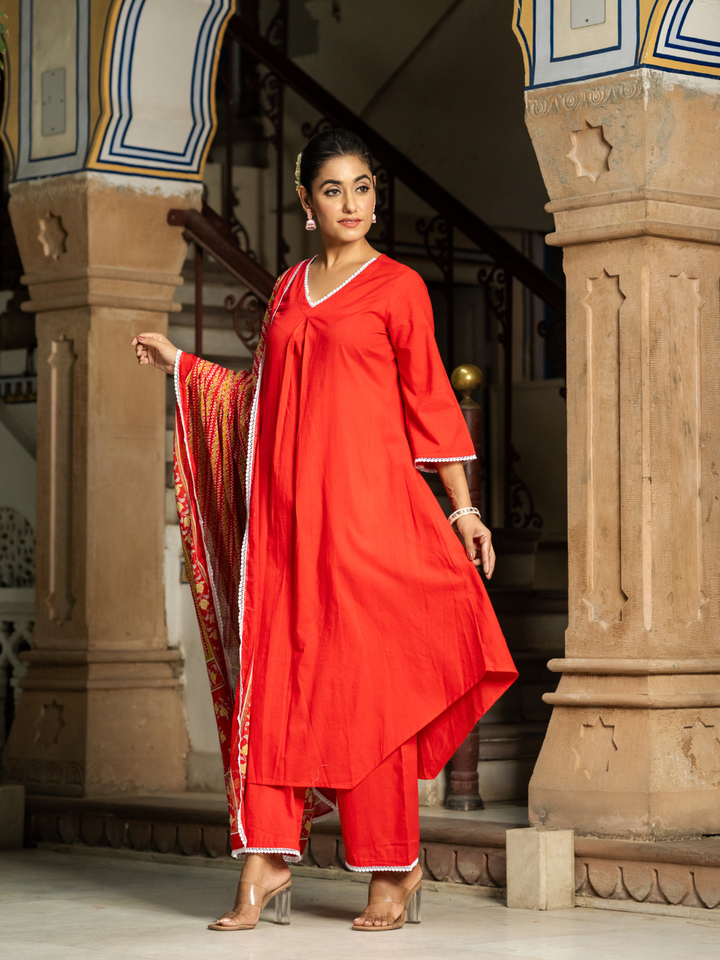RADIANT RED RELAXED KURTA SET